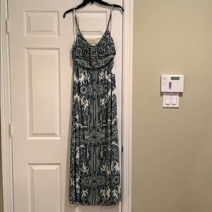 Anthropologie green and white maxi dress